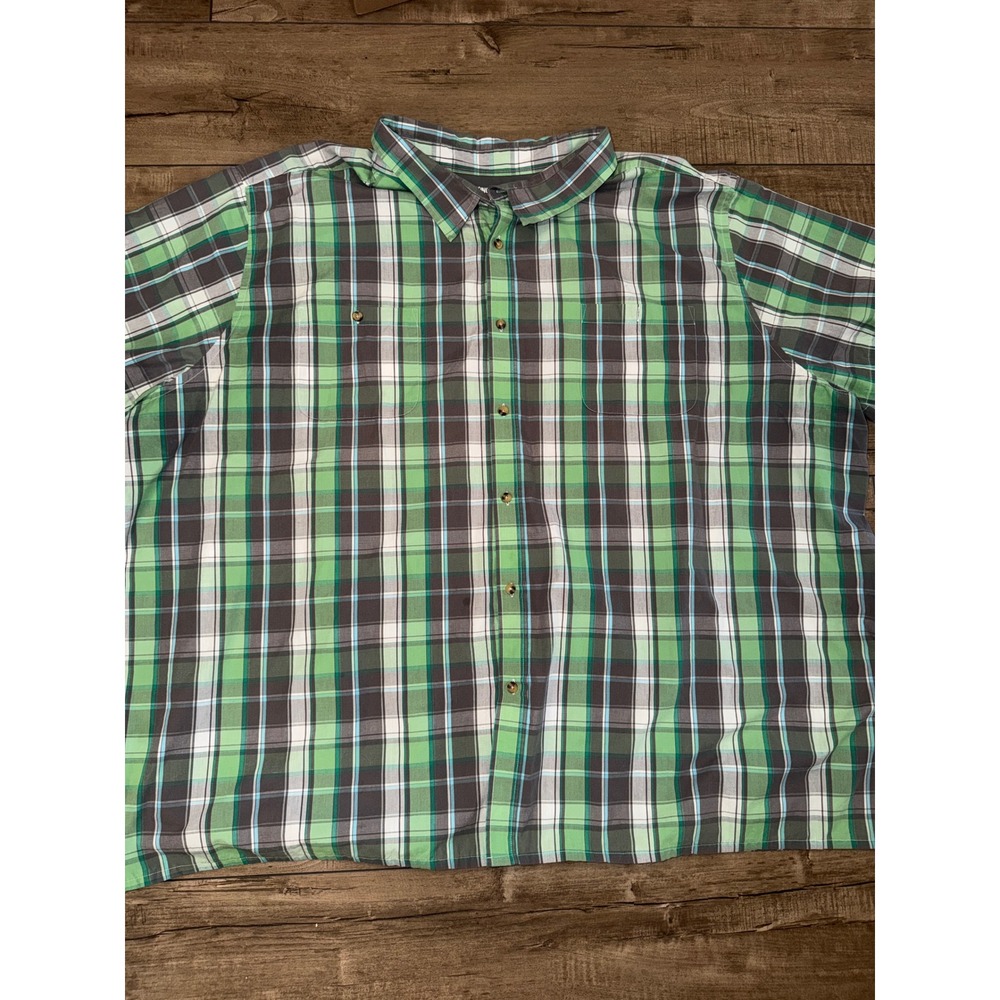 KingSize Mens 7XL Big Plaid Short Sleeve Button Down Shirt Green Grey 79-0179-6